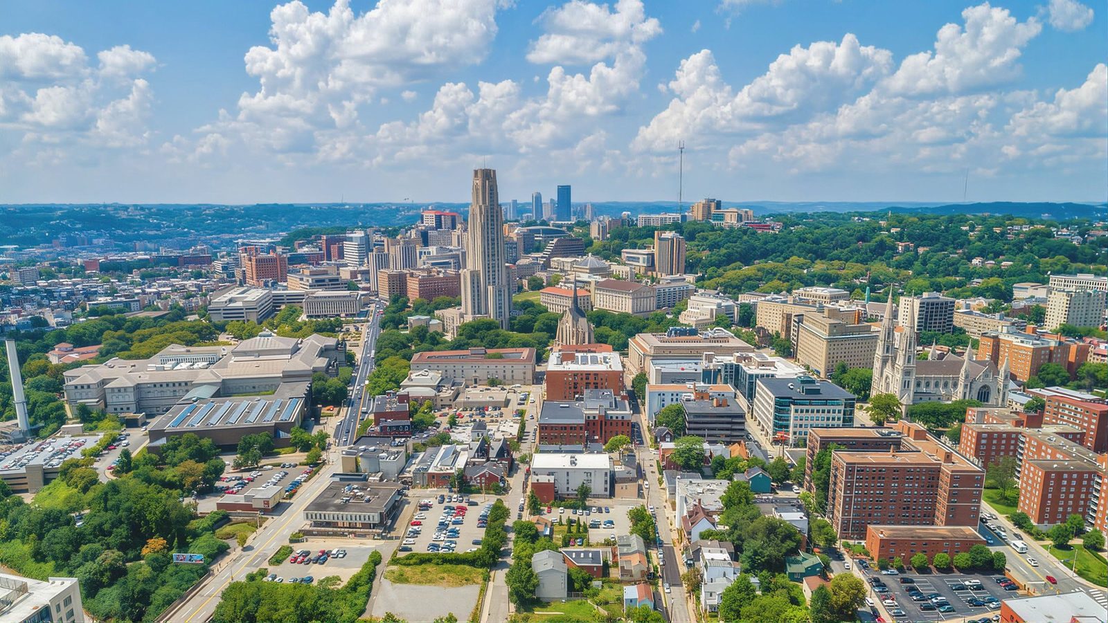 Aerial view of the University of Pittsburgh campus